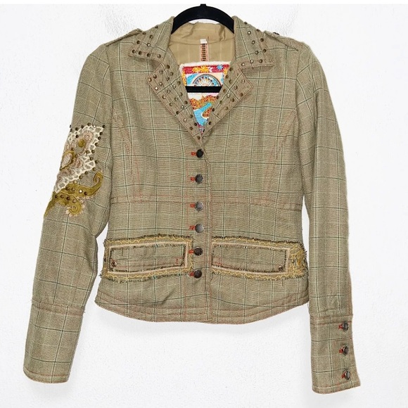 Johnny Was Jackets & Blazers - Biya Johnny Was Plaid Embroidered Studded Jacket